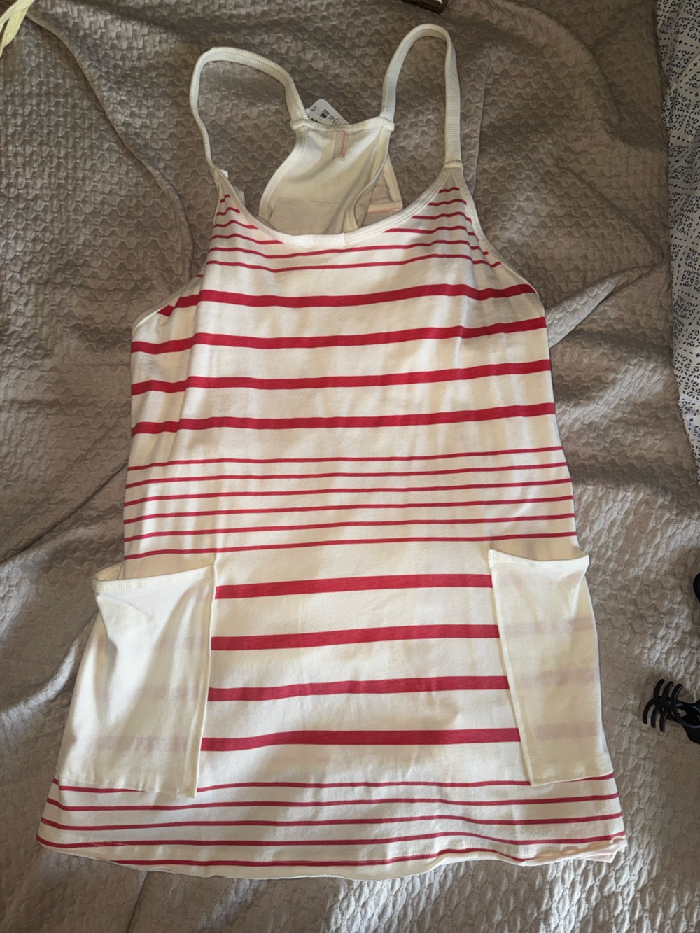 Free People Cream and Red Striped Tank Dress
